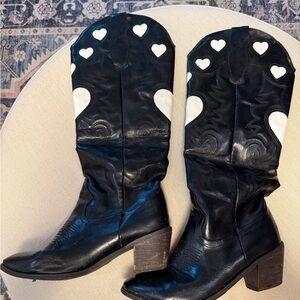 Black and White Heart Cowboy Boots